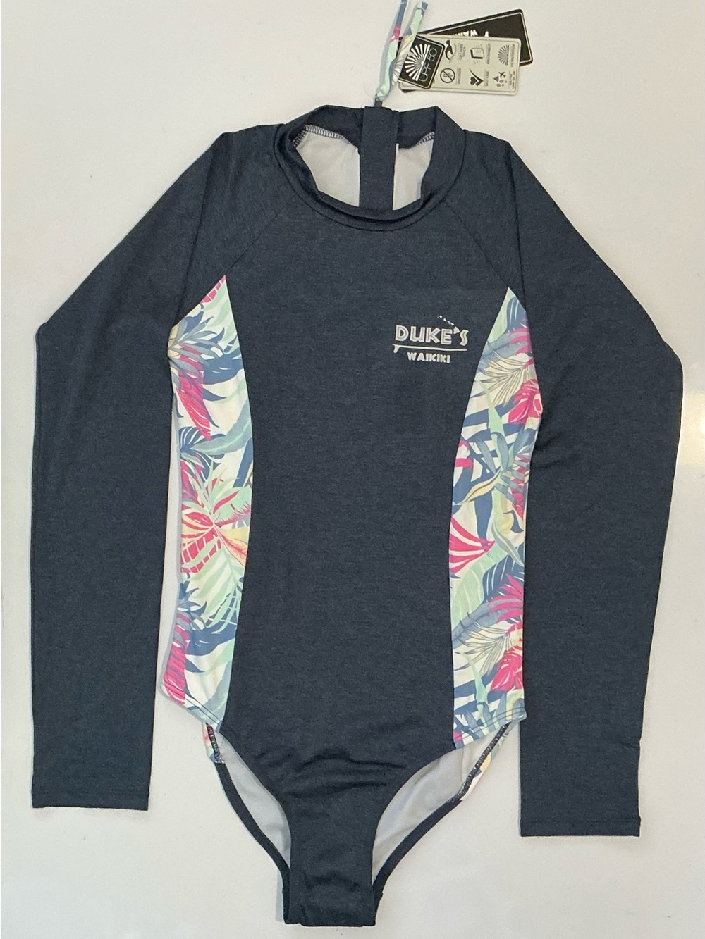 Duke’s Waikiki Girls Tropical Long-Sleeve UPF 50 One-Piece Swimsuit